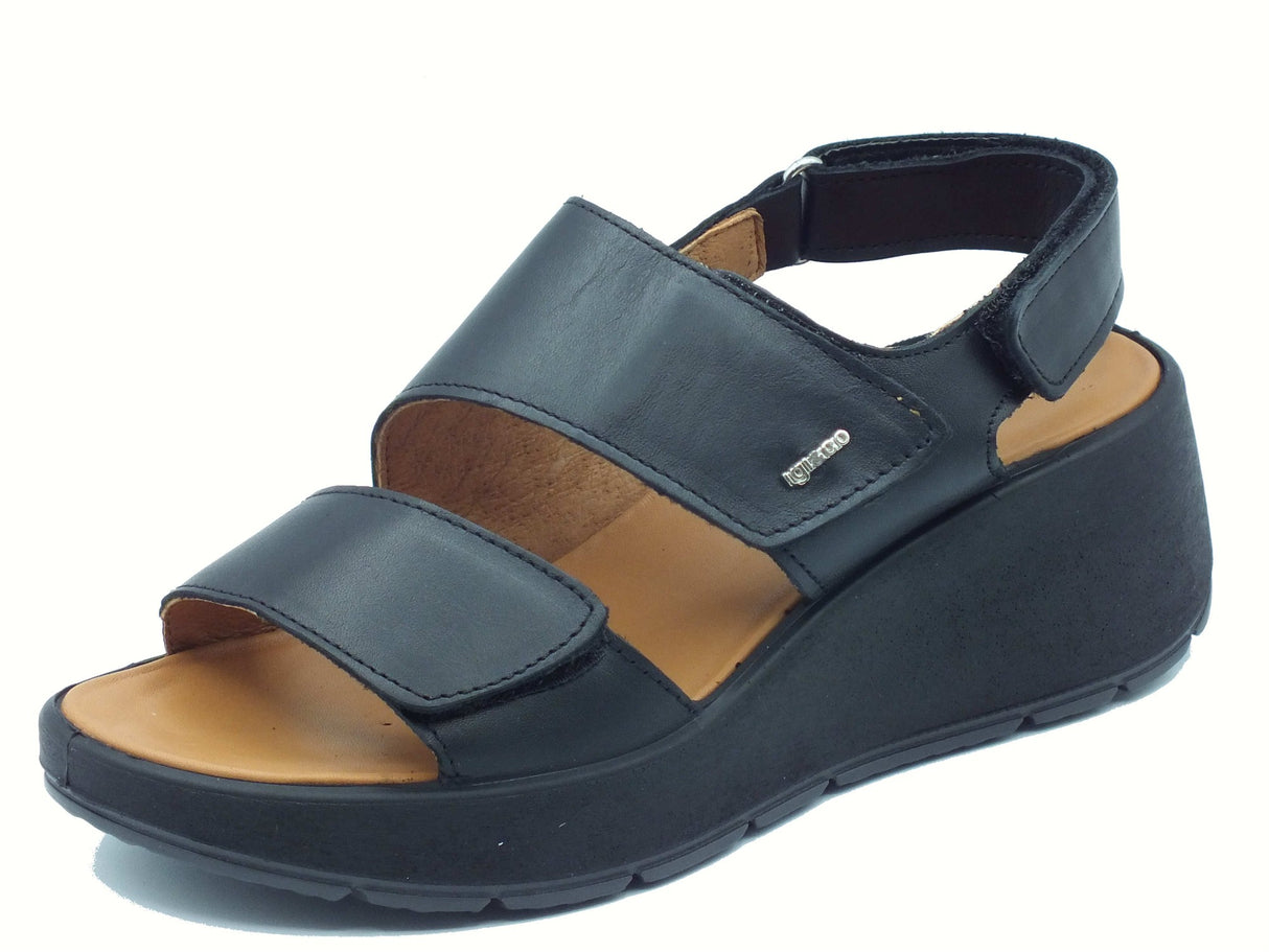 Igi&Co Igi&Co 7666544 Nappa Soft Nero Sandali per Donna in pelle con zeppa media triplo strappo Nero