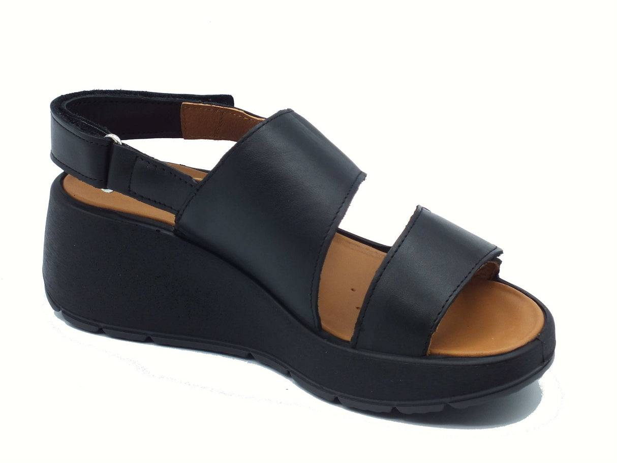 Igi&Co Igi&Co 7666544 Nappa Soft Nero Sandali per Donna in pelle con zeppa media triplo strappo Nero