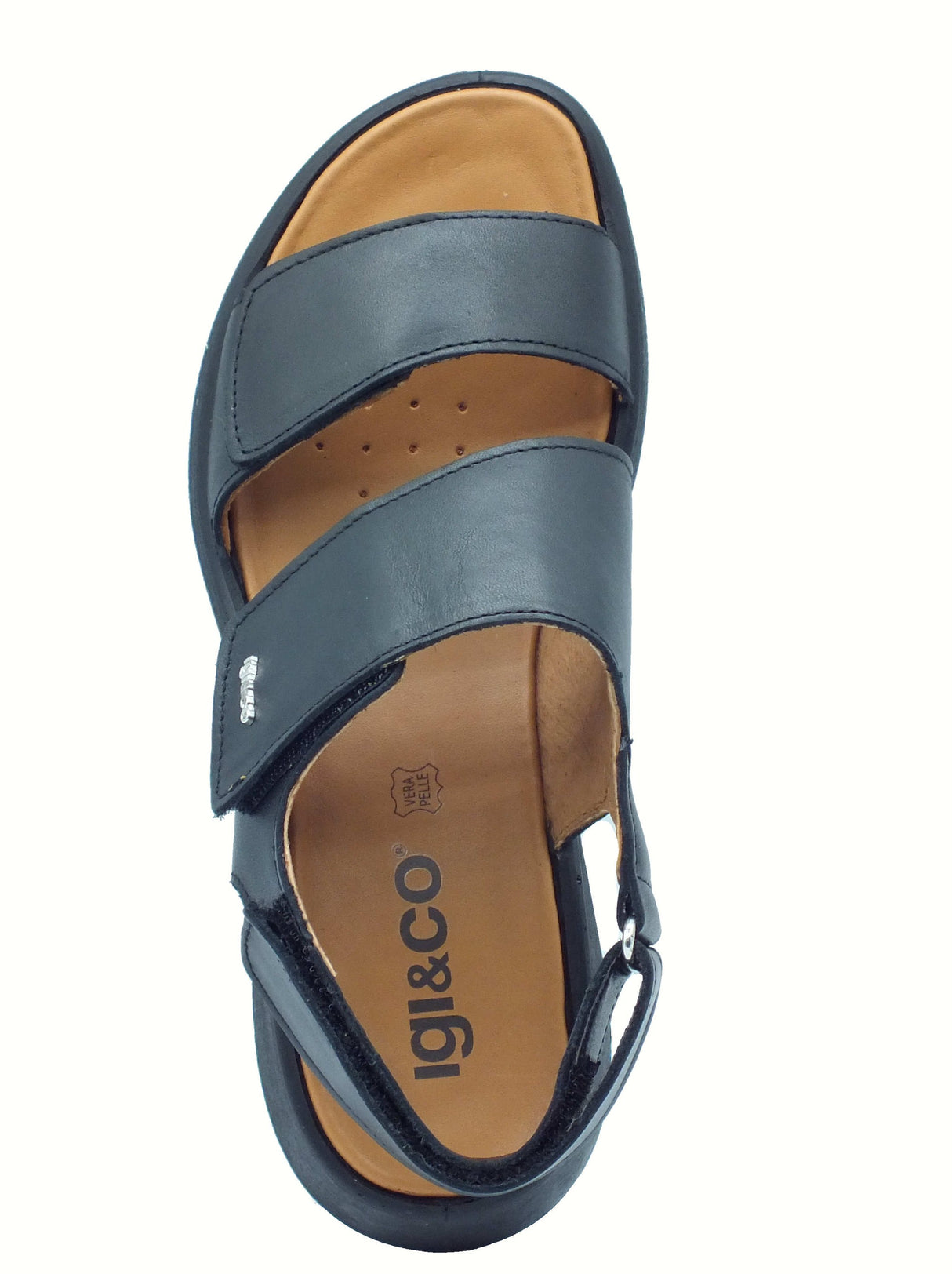 Igi&Co Igi&Co 7666544 Nappa Soft Nero Sandali per Donna in pelle con zeppa media triplo strappo Nero