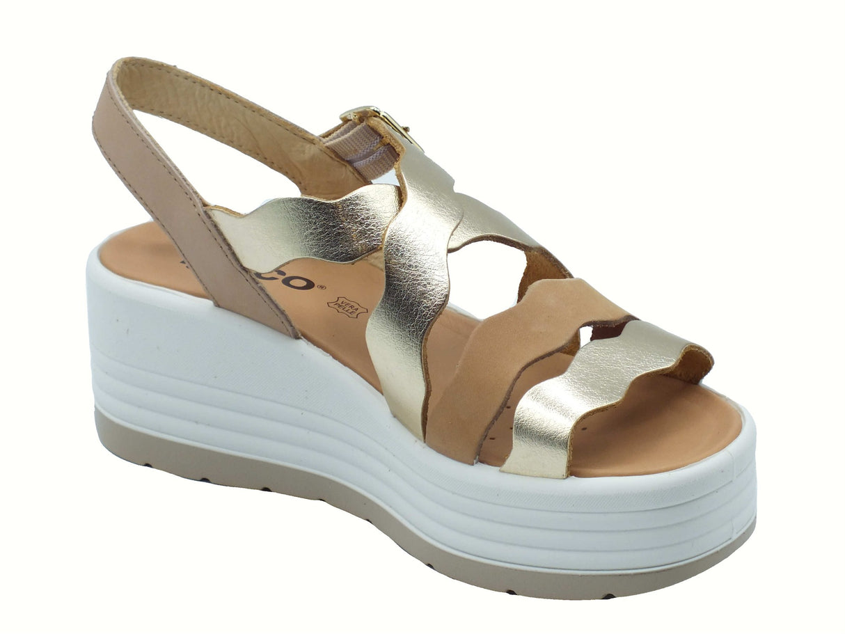 Igi&Co Igi&Co 7667100 Perlato Platino Sandali per Donna con zeppa alta in pelle con fibietta Platino