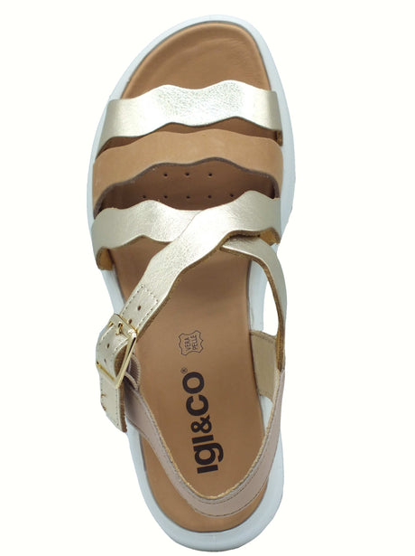 Igi&Co Igi&Co 7667100 Perlato Platino Sandali per Donna con zeppa alta in pelle con fibietta Platino