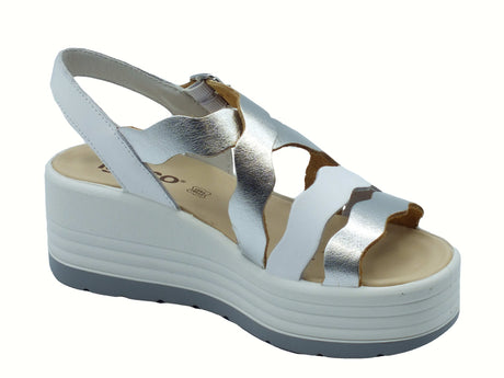 Igi&Co Igi&Co 7667111 Perlato Argento Sandali per Donna con zeppa alta in pelle con fibietta Argento