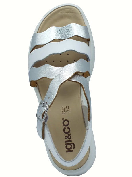 Igi&Co Igi&Co 7667111 Perlato Argento Sandali per Donna con zeppa alta in pelle con fibietta Argento