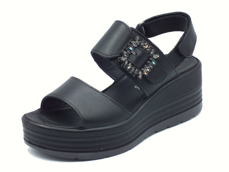 Igi&Co Igi&Co 7667300 Nappa Soft Nero Sandali per Donna in pelle con zeppa alta triplo strappo Nero