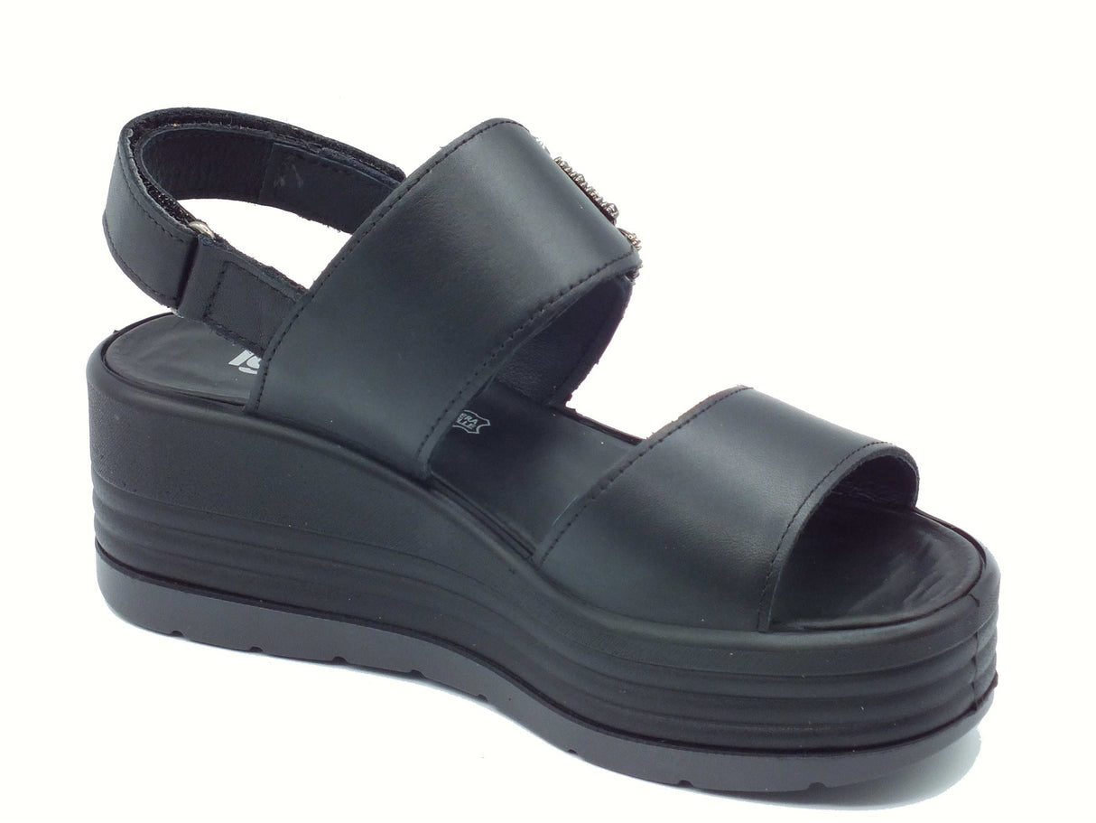 Igi&Co Igi&Co 7667300 Nappa Soft Nero Sandali per Donna in pelle con zeppa alta triplo strappo Nero