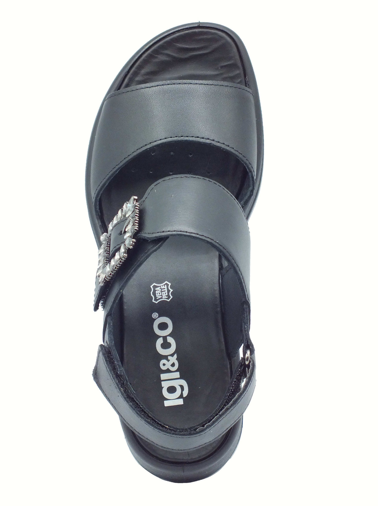 Igi&Co Igi&Co 7667300 Nappa Soft Nero Sandali per Donna in pelle con zeppa alta triplo strappo Nero