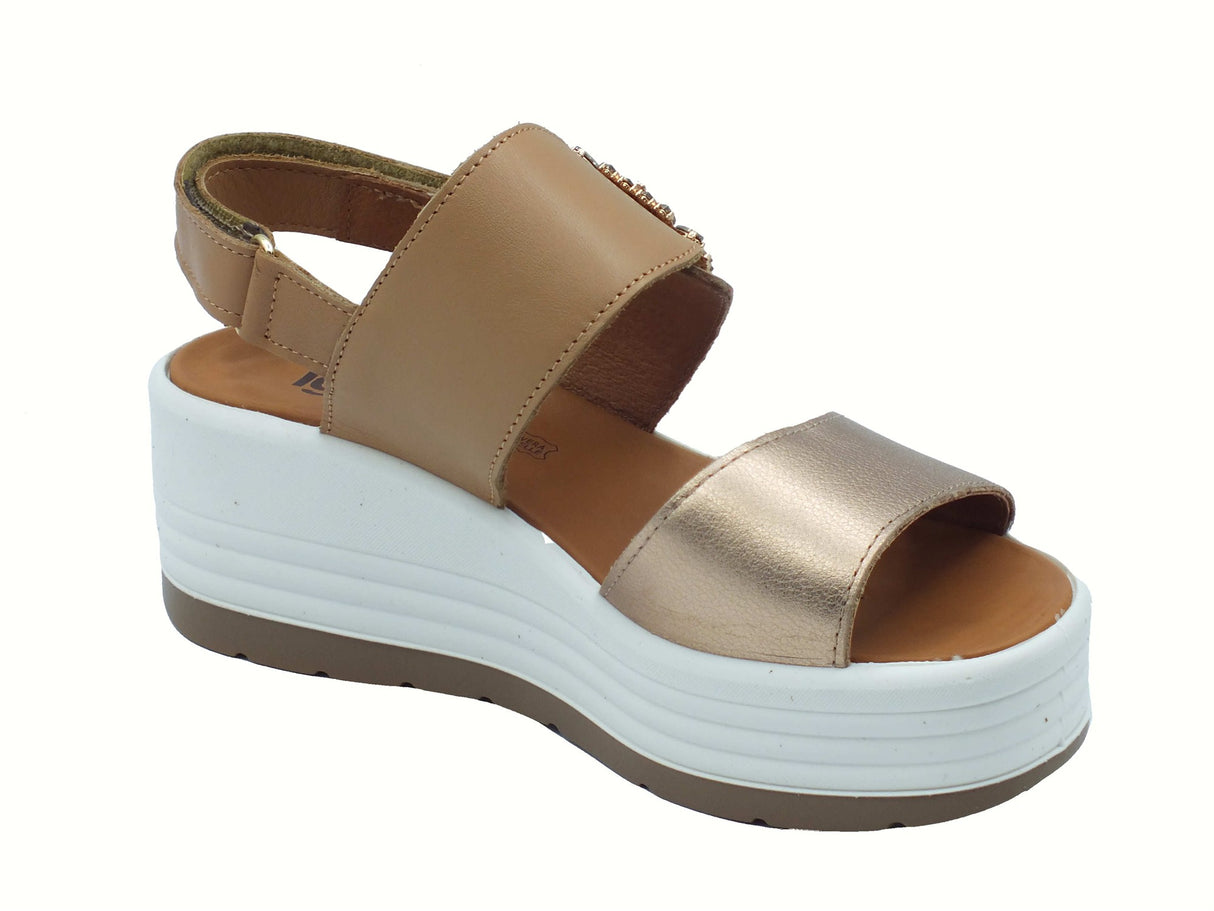Igi&Co Igi&Co 7667311 Nappa Champagne Sandali per Donna in pelle con zeppa alta triplo strappo Champagne