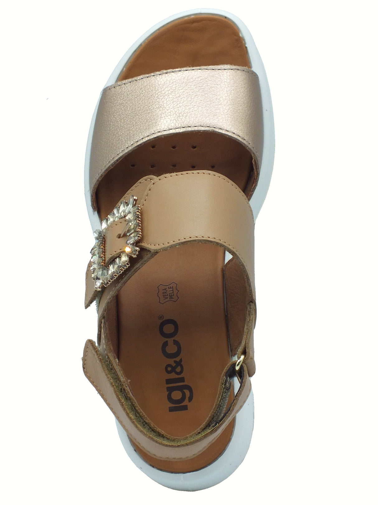 Igi&Co Igi&Co 7667311 Nappa Champagne Sandali per Donna in pelle con zeppa alta triplo strappo Champagne