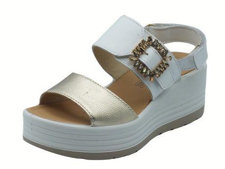 Igi&Co Igi&Co 7667322 Nappa Platino Sandali per Donna in pelle con zeppa alta triplo strappo Platino