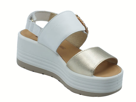 Igi&Co Igi&Co 7667322 Nappa Platino Sandali per Donna in pelle con zeppa alta triplo strappo Platino