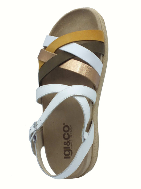 Igi&Co Igi&Co 7669922 Nappa Soft Bianco Sandali per Donna in pelle con zeppa bassa e fibietta Bianco
