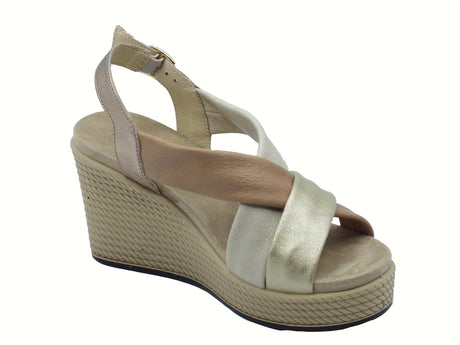 Igi&Co Igi&Co 7671122 Bubai Platino Sabbia Sandali per Donna in pelle con zeppa alta Sabbia