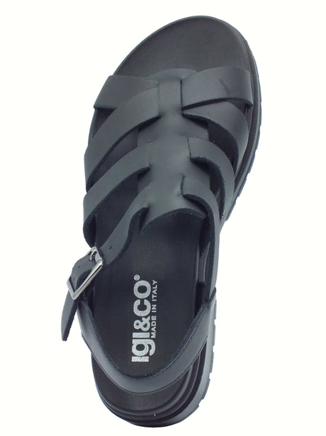 Igi&Co Igi&Co 7672133 Vitello Scirocco Nero Sandali per Donna con zeppa bassa in pelle Nero