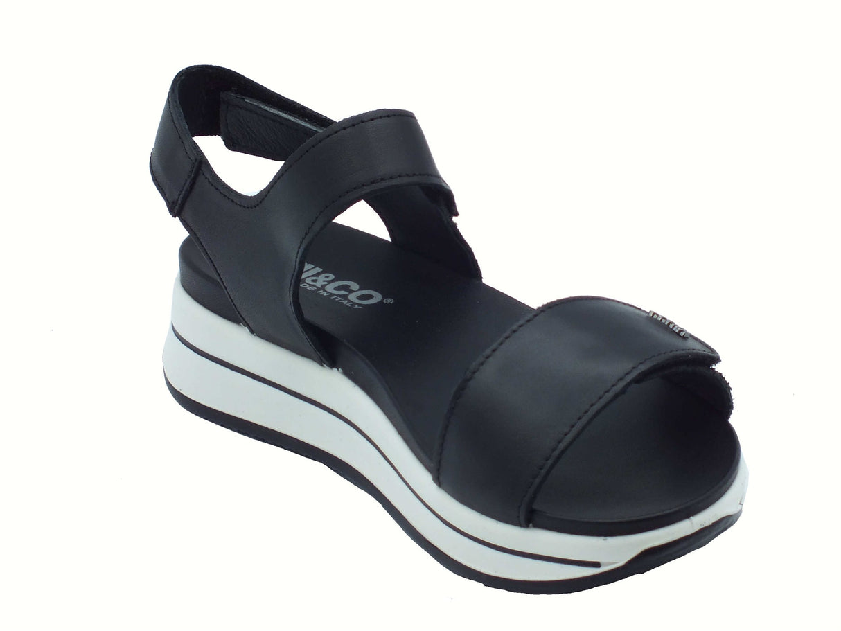 Igi&Co Igi&Co 7675400 Nappa Soft Nero Sandali per Donna in pelle con zeppa bassa triplo strappo Nero