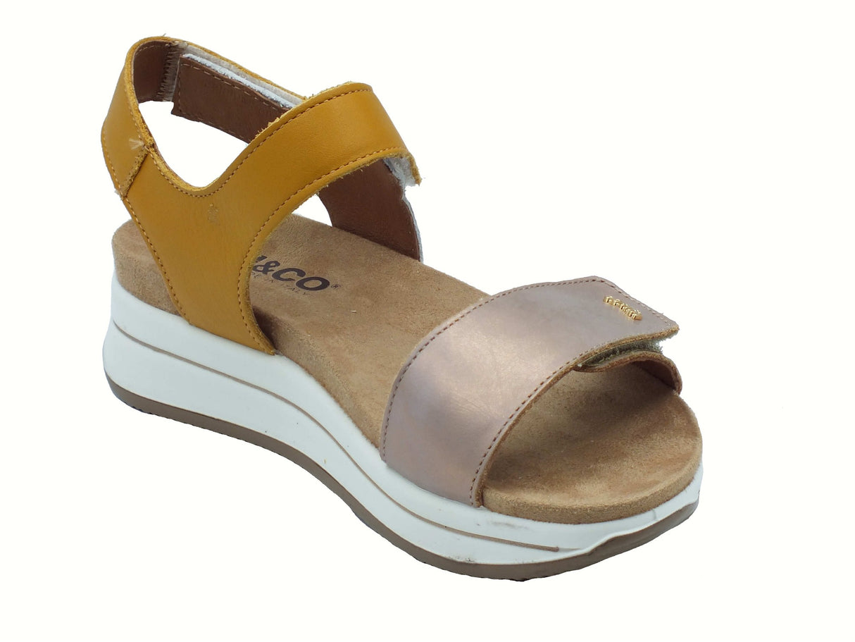 Igi&Co Igi&Co 7675455 Vitello Laminato Rame Sandali per Donna in pelle con zeppa bassa triplo strappo Laminato Rame