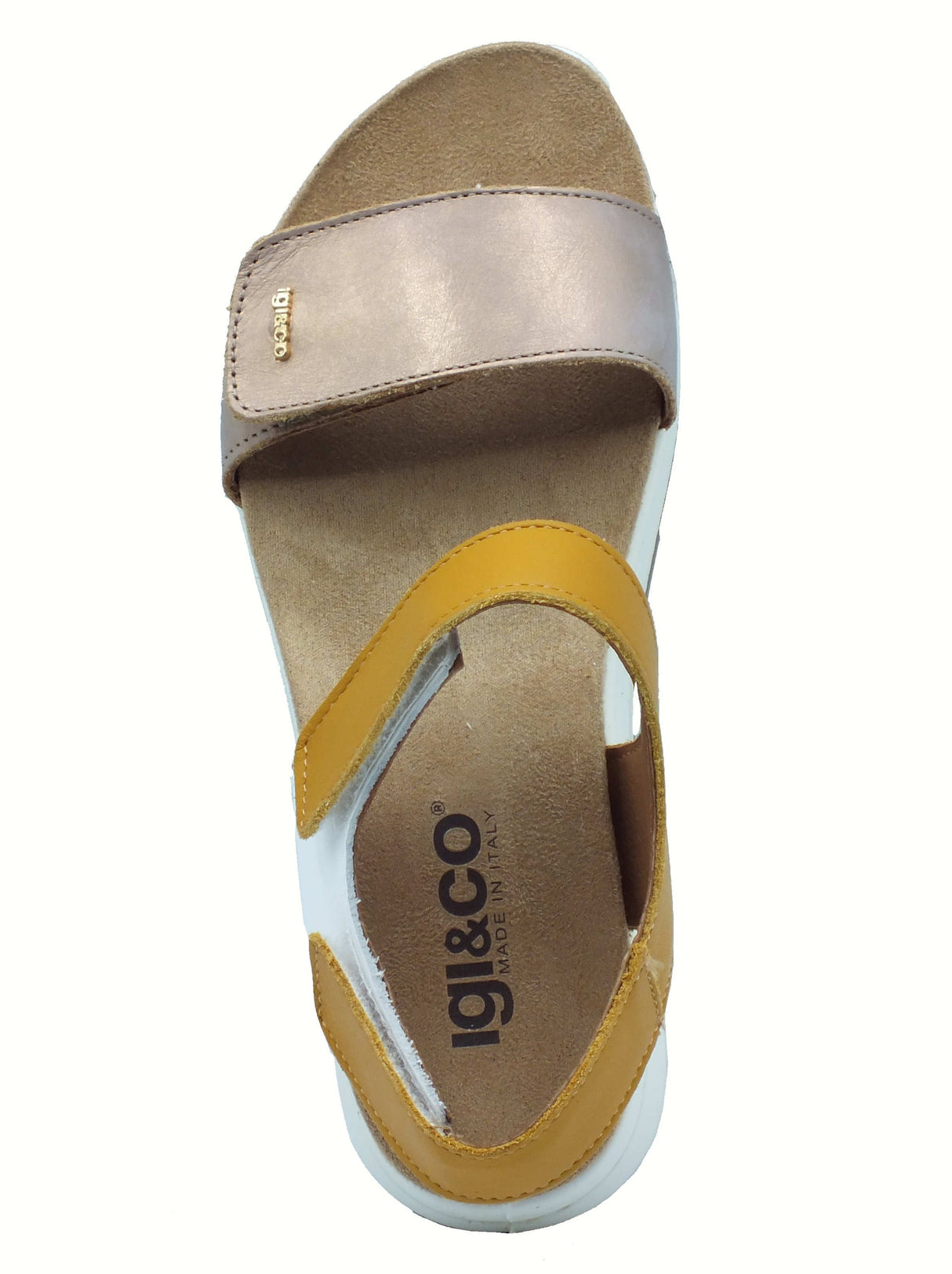 Igi&Co Igi&Co 7675455 Vitello Laminato Rame Sandali per Donna in pelle con zeppa bassa triplo strappo Laminato Rame