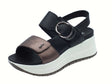 Igi&Co Igi&Co 7677622 Nappa Nero Bronzo Sandali per Donna in pelle con zeppa alta doppio strappo Nero Bronzo