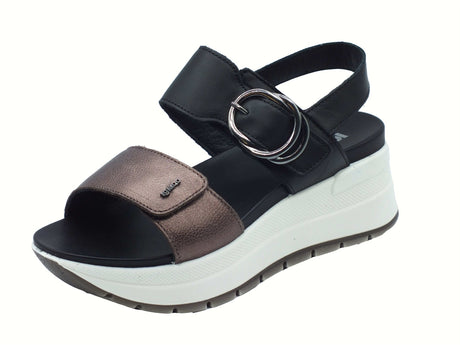 Igi&Co Igi&Co 7677622 Nappa Nero Bronzo Sandali per Donna in pelle con zeppa alta doppio strappo Nero Bronzo