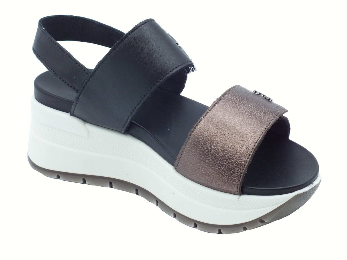Igi&Co Igi&Co 7677622 Nappa Nero Bronzo Sandali per Donna in pelle con zeppa alta doppio strappo Nero Bronzo
