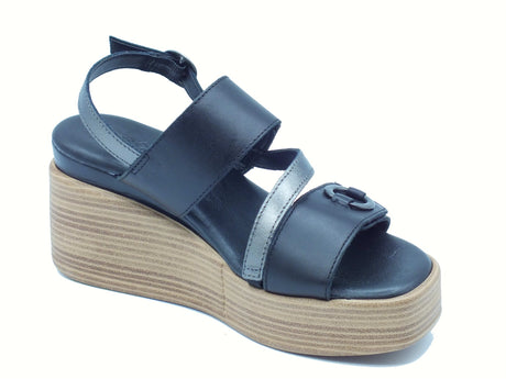 Igi&Co Igi&Co 7689400 Vitello Oceano Nero Sandali per Donna in pelle con zeppa alta doppio strappo Nero