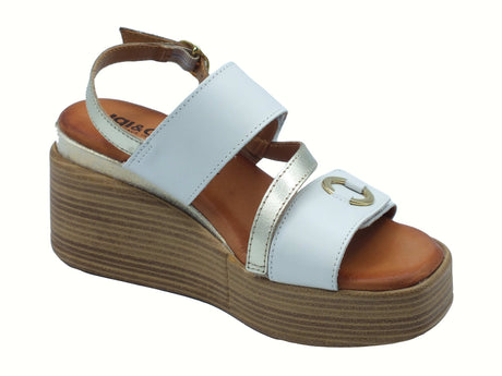 Igi&Co Igi&Co 7689411 Vitello Bianco Sandali per Donna in pelle con zeppa alta doppio strappo Bianco