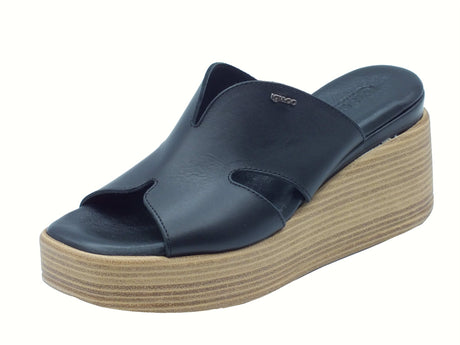 Igi&Co Igi&Co 7689600 Vitello Oceano Nero Sandali Scalsati per Donna in pelle con zeppa alta Nero