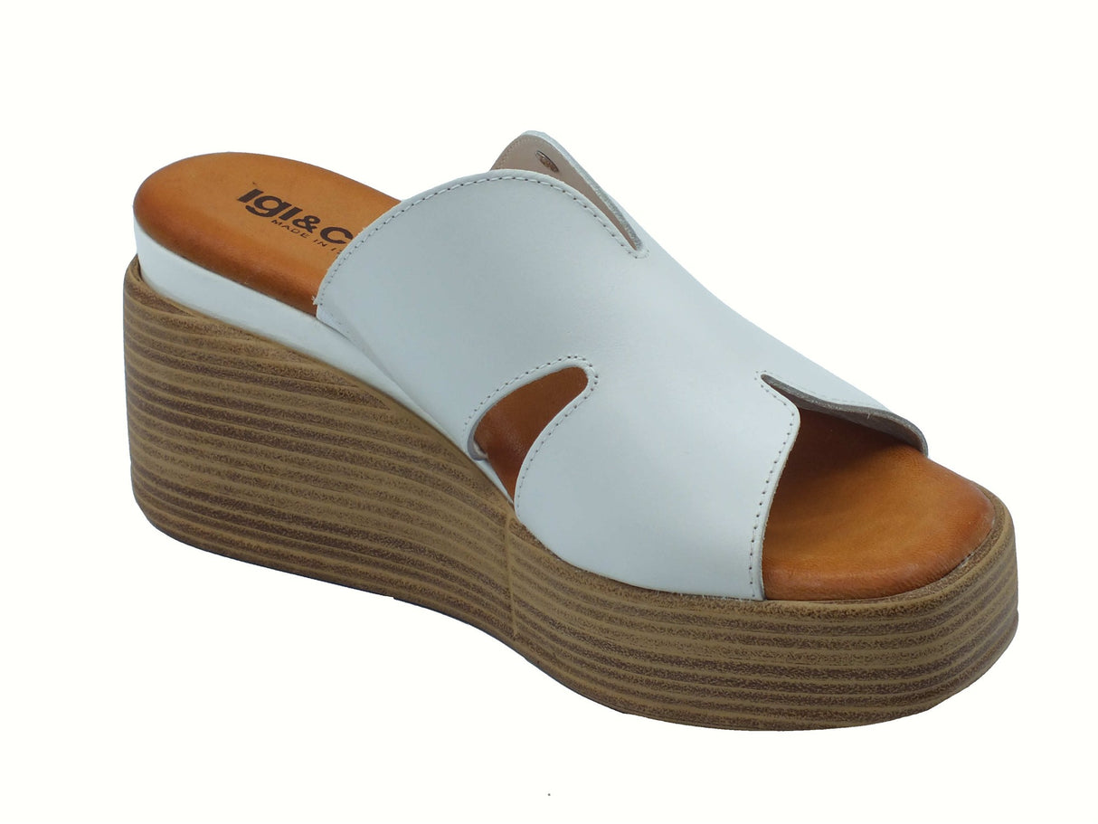 Igi&Co Igi&Co 7689611 Vitello Oceano Bianco Sandali Scalsati per Donna in pelle con zeppa alta Bianco