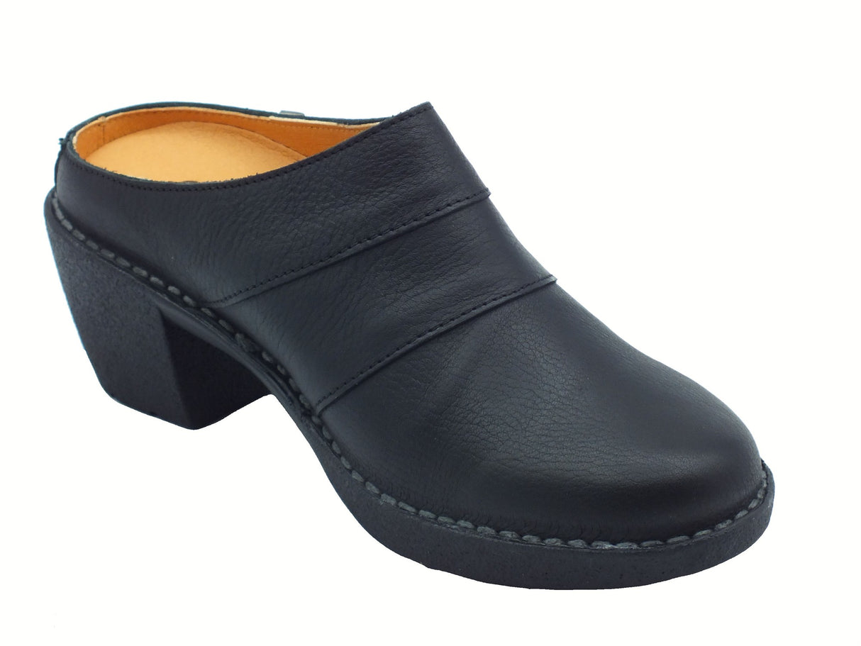 Jungla Jungla 8352 Loto Negro Praga Sabot per Donna in pelle nera con tacco Nero