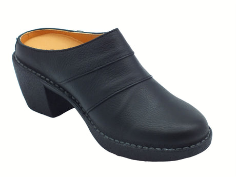 Jungla Jungla 8352 Loto Negro Praga Sabot per Donna in pelle nera con tacco Nero