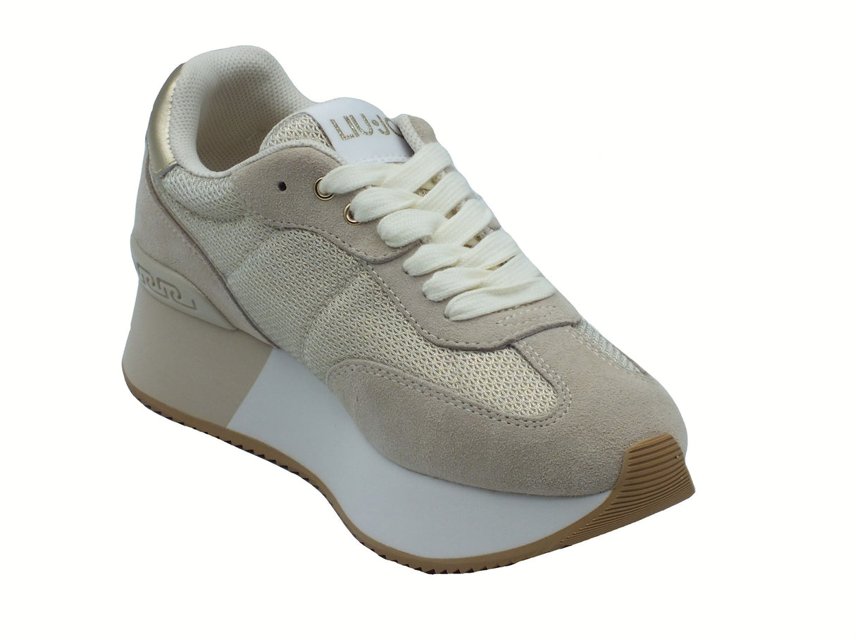 LIU JO LIUJO BA5035 Dreamy Ecru Sneakers Sportive per Donna in nabuk e tessuto beige con zeppa alta beige