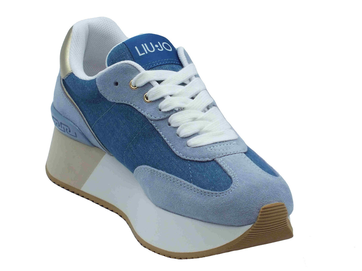 LIU JO LIUJO BA5035 Dreamy Denim Sneakers Sportive per Donna in nabuk e tessuto blue con zeppa alta Denim