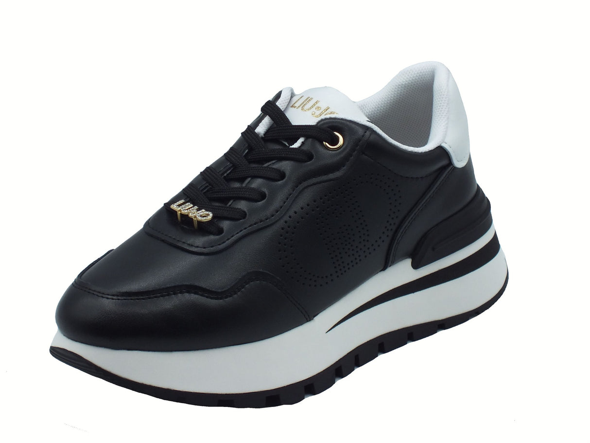 LIU JO LIUJO BA5043 Amazing Black Sneakers moda per Donna in pelle nera zeppa alta Black