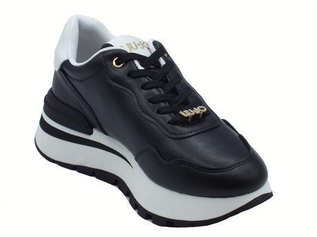 LIU JO LIUJO BA5043 Amazing Black Sneakers moda per Donna in pelle nera zeppa alta Black