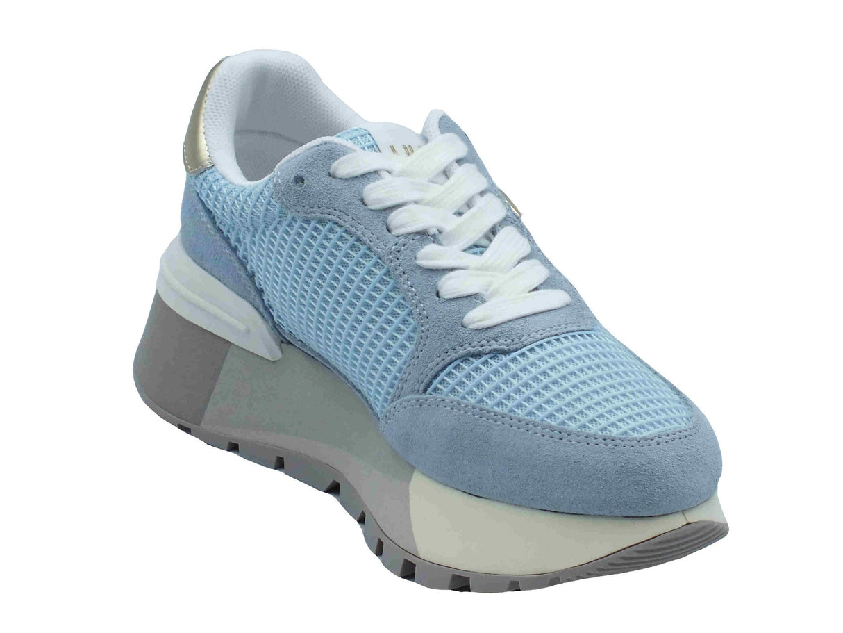LIU JO LIUJO BA5049 Amazing Portofino Sneakers moda per Donna in nabuk e tessuto celeste zeppa alta celeste