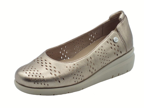 Melluso Melluso K55398Z Gravel Ballerine per Donna in pelle traforata beige lucido con zeppa alta Gravel