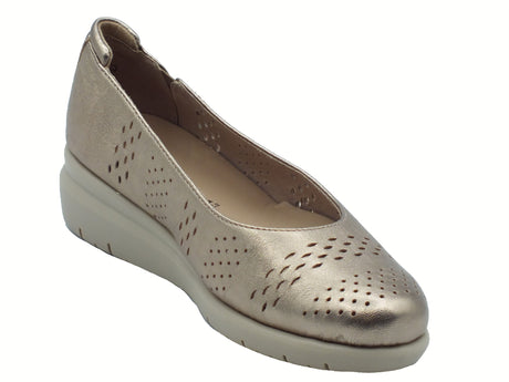 Melluso Melluso K55398Z Gravel Ballerine per Donna in pelle traforata beige lucido con zeppa alta Gravel