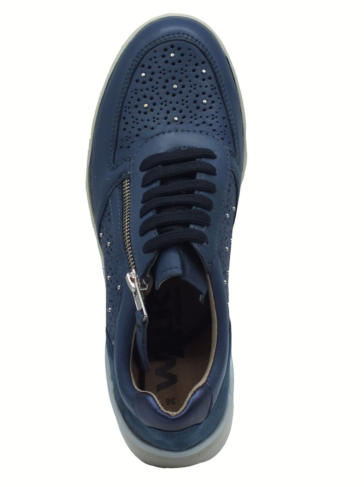 Melluso Melluso Walk K55446 Navy Sneakers per Donna in pelle con lacci e lampo zeppa bassa Navy