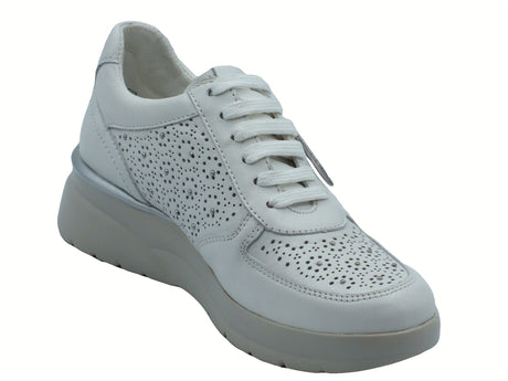 Melluso Melluso Walk K55446 Bianco Sneakers per Donna in pelle con lacci e lampo zeppa bassa Bianco