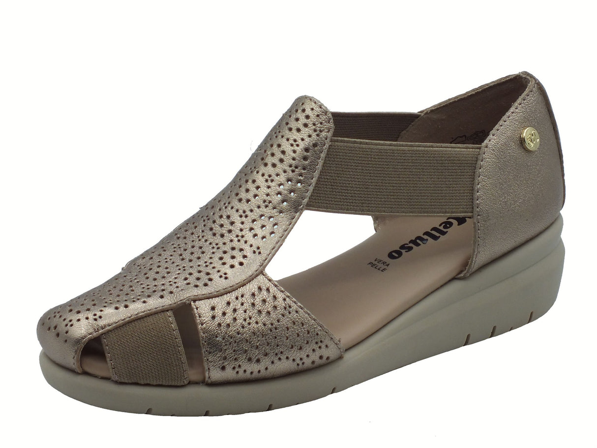 Melluso Melluso K55475 Alba Mocassini per Donna in pelle beige lucida con elastici e zeppa bassa Alba