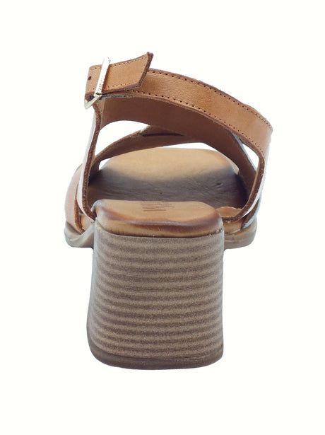 Melluso Melluso K56110Z Coconut Sandali per Donna in pelle marrone laminato con tacco alto e fibia marrone