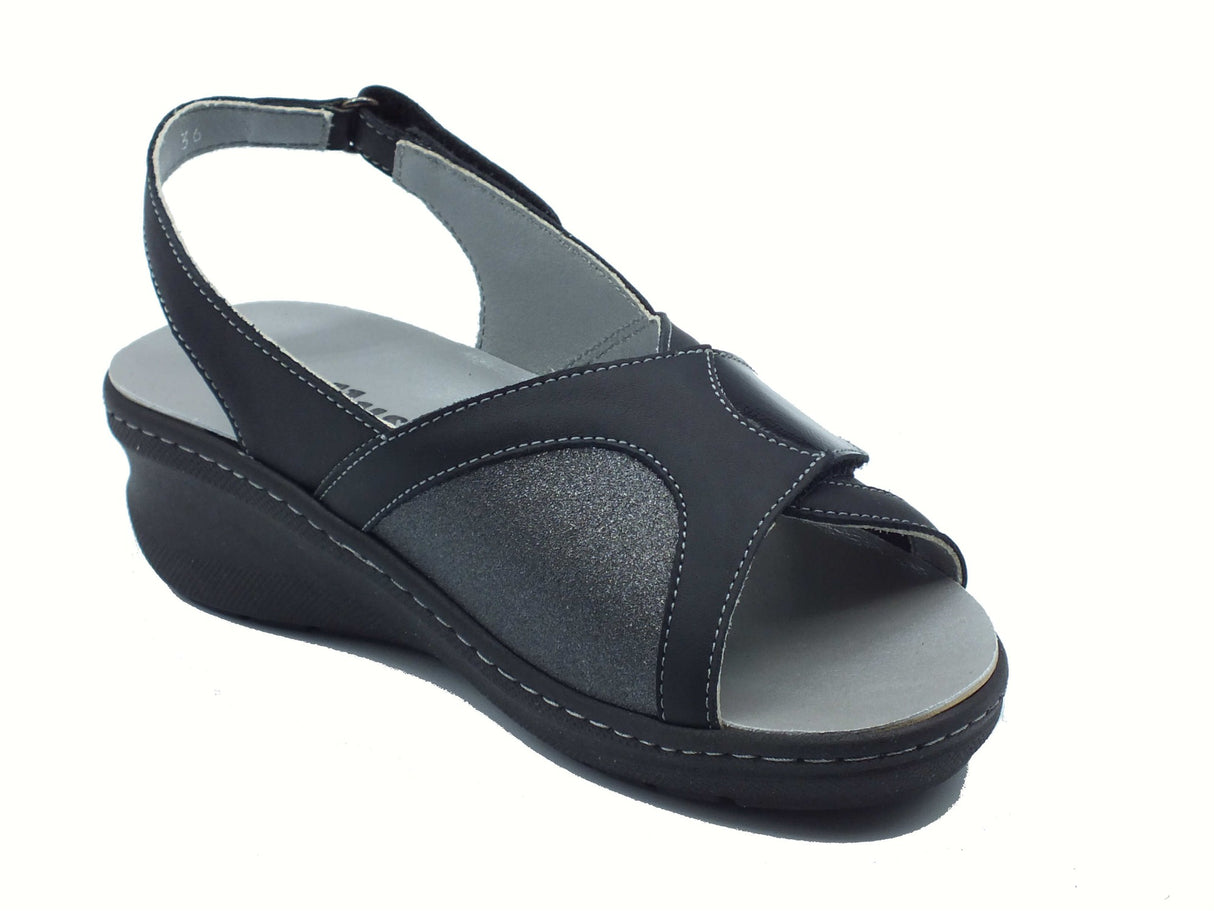 Melluso Melluso K95208Z Nero Sandali Confort per Donna in pelle con stretch sottopiede estraibile Nero