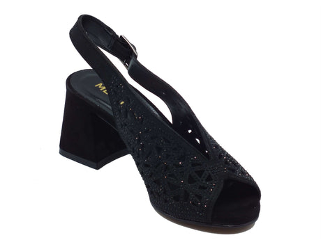 Melluso Melluso N653 Melissa Nero Sandali per Donna in pelle con brillanti, tacco alto e fibbiona Nero
