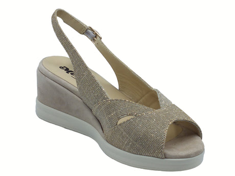 Melluso Melluso R80339Z Platino Bianca Sandali per Donna in tessuto brillantinato con zeppa media bianco