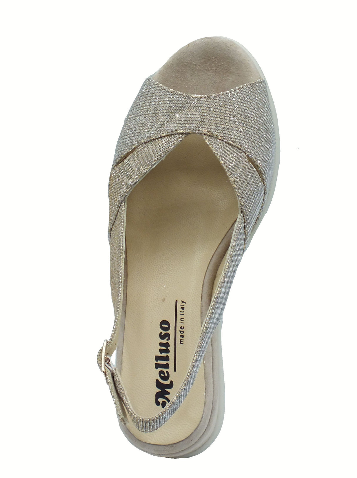 Melluso Melluso R80339Z Platino Bianca Sandali per Donna in tessuto brillantinato con zeppa media bianco