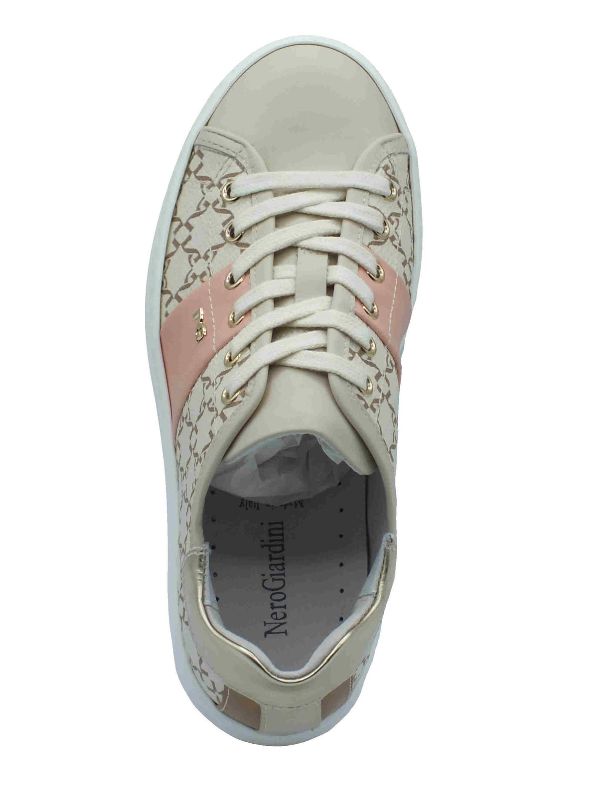 Nero Giardini NeroGiardini E409956D Velvet Milk Giove Sneakers Sportive per Donna in pelle rugata con zeppa bassa bianco latte