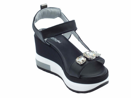 Nero Giardini NeroGiardini E410685D Tamigi Nero Sandali per Donna in pelle con zeppa alta Nero