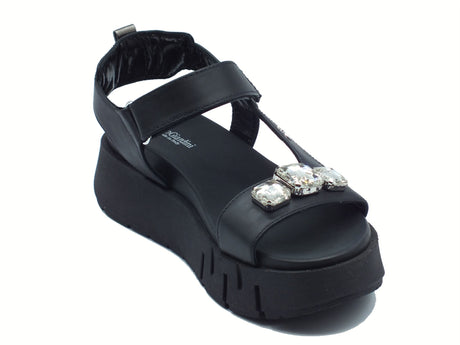 Nero Giardini NeroGiardini E410707D Tamigi Nero Sandali per Donna in pelle con strappo e zeppa media Nero
