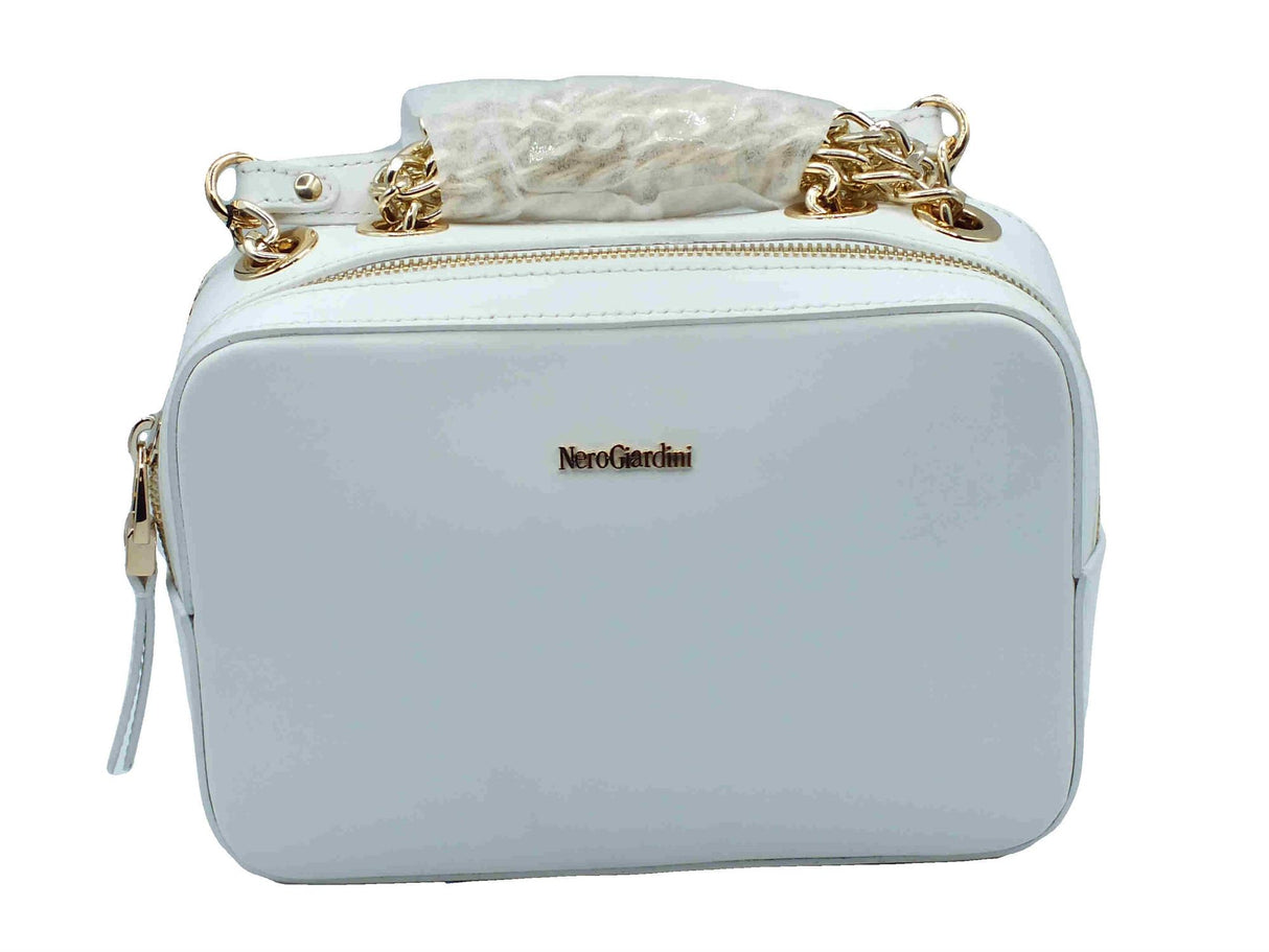Nero Giardini NeroGiardini E443713D Reno Bianco Tracollina mini con catenelle per Donna in vera pelle con lampo Bianco