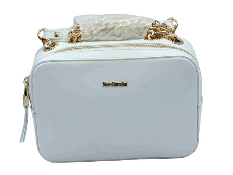 Nero Giardini NeroGiardini E443713D Reno Bianco Tracollina mini con catenelle per Donna in vera pelle con lampo Bianco