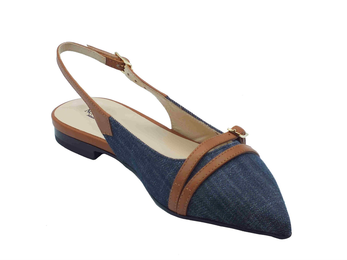 Nero Giardini NeroGiardini E512362D Jeans Cognac Sandali a punta eleganti per donna con cinturino e tacco basso Jeans Cognac